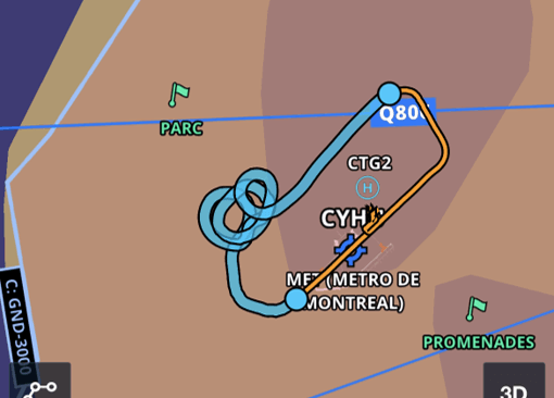 Graphical representation of our test flight around the MET — Montreal Metropolitan Airport